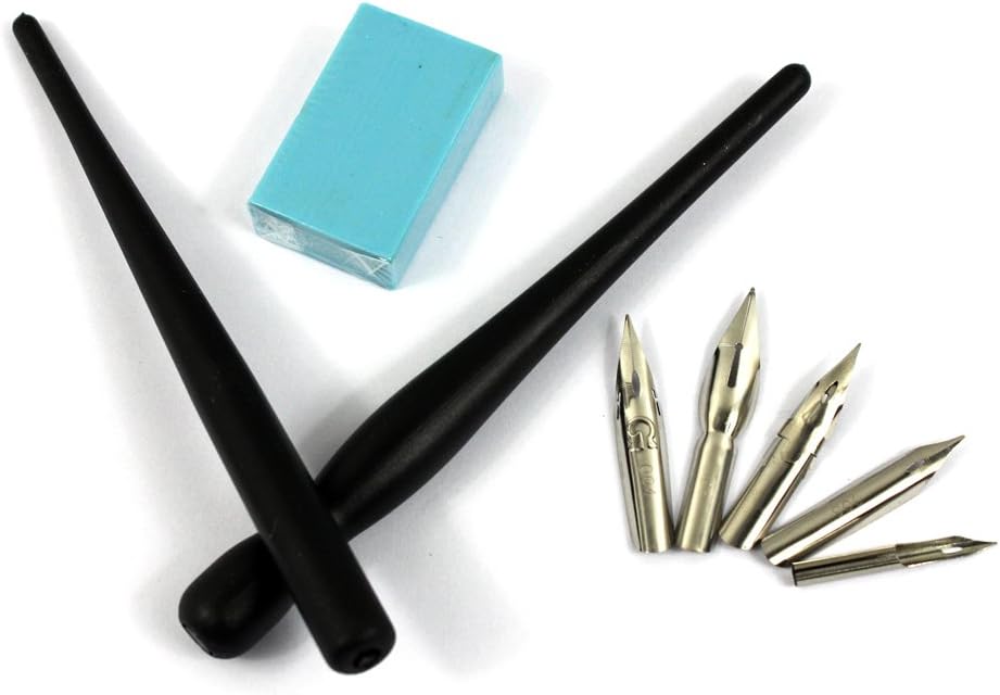 Hillento Comic Dip Pen Set, 4 Wooden Pen Handler Artist Cartoon Pen Set Calligraphy Dip Pens With 8 Nibs