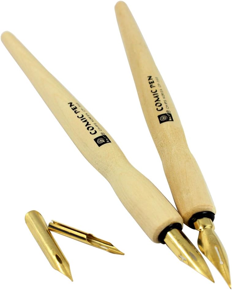 Hillento Comic Dip Pen Set, 4 Wooden Pen Handler Artist Cartoon Pen Set Calligraphy Dip Pens With 8 Nibs
