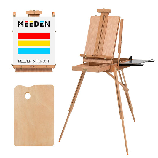 French Style Large Sketchbox Easel - Foldable Portable Beech Wood Art Field Easel with Drawer