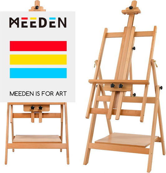 Convertible Studio Easel, Versatile Adjustable Tilts Flat H-Frame Floor Easel, Solid Beech Wood Professional Artist Studio Easel