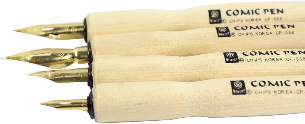 Hillento Comic Dip Pen Set, 4 Wooden Pen Handler Artist Cartoon Pen Set Calligraphy Dip Pens With 8 Nibs