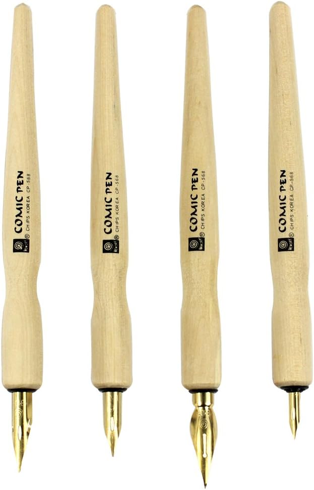 Hillento Comic Dip Pen Set, 4 Wooden Pen Handler Artist Cartoon Pen Set Calligraphy Dip Pens With 8 Nibs