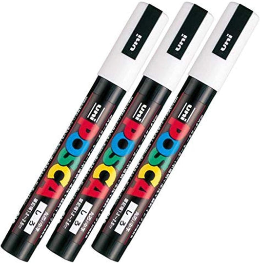 Uni Posca Paint Marker Pen PC-5M , Medium Point, White Ink, Value Set of 3