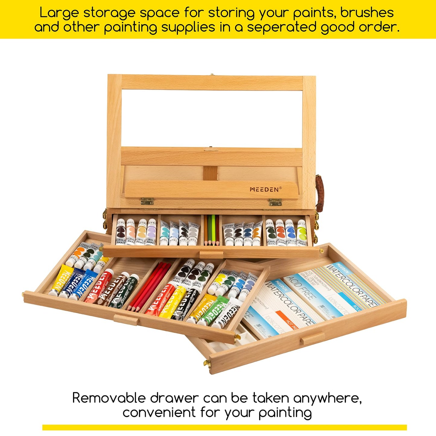 Artist Tabletop Sketchbox Easel- Multi-Function Adjustable Beech Wood Sketch Box Easel with 3-Drawer for PleinAir Artist