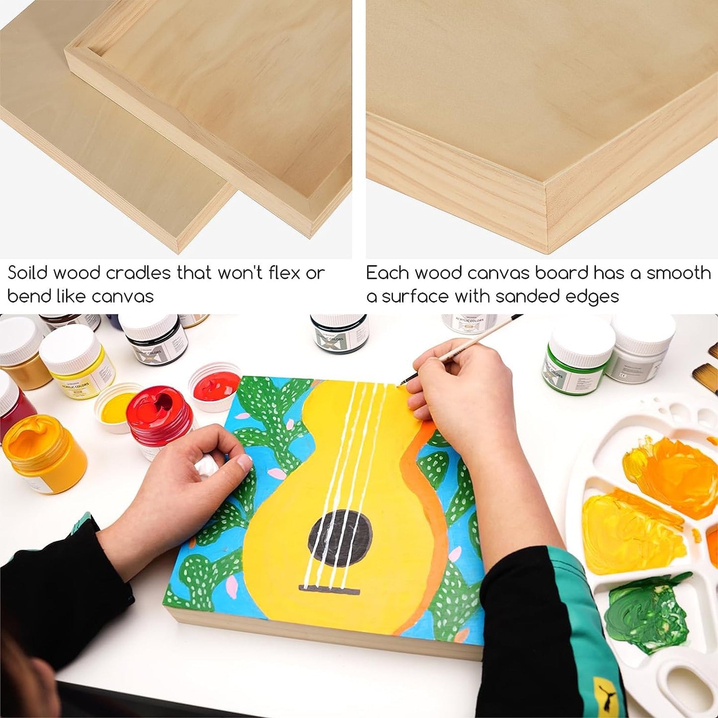 Unfinished Wood Canvas Board: Wooden Canvas Panel Pack of 2 - Blank Cradled Wood Art Board for Painting