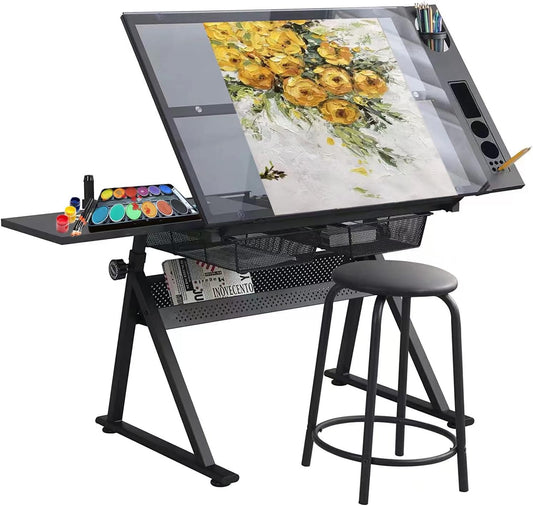 Lambgier Glass Craft, Drafting, Hobby, Writing Studio Art Artist Desk with Adjustable Tilted Tabletop
