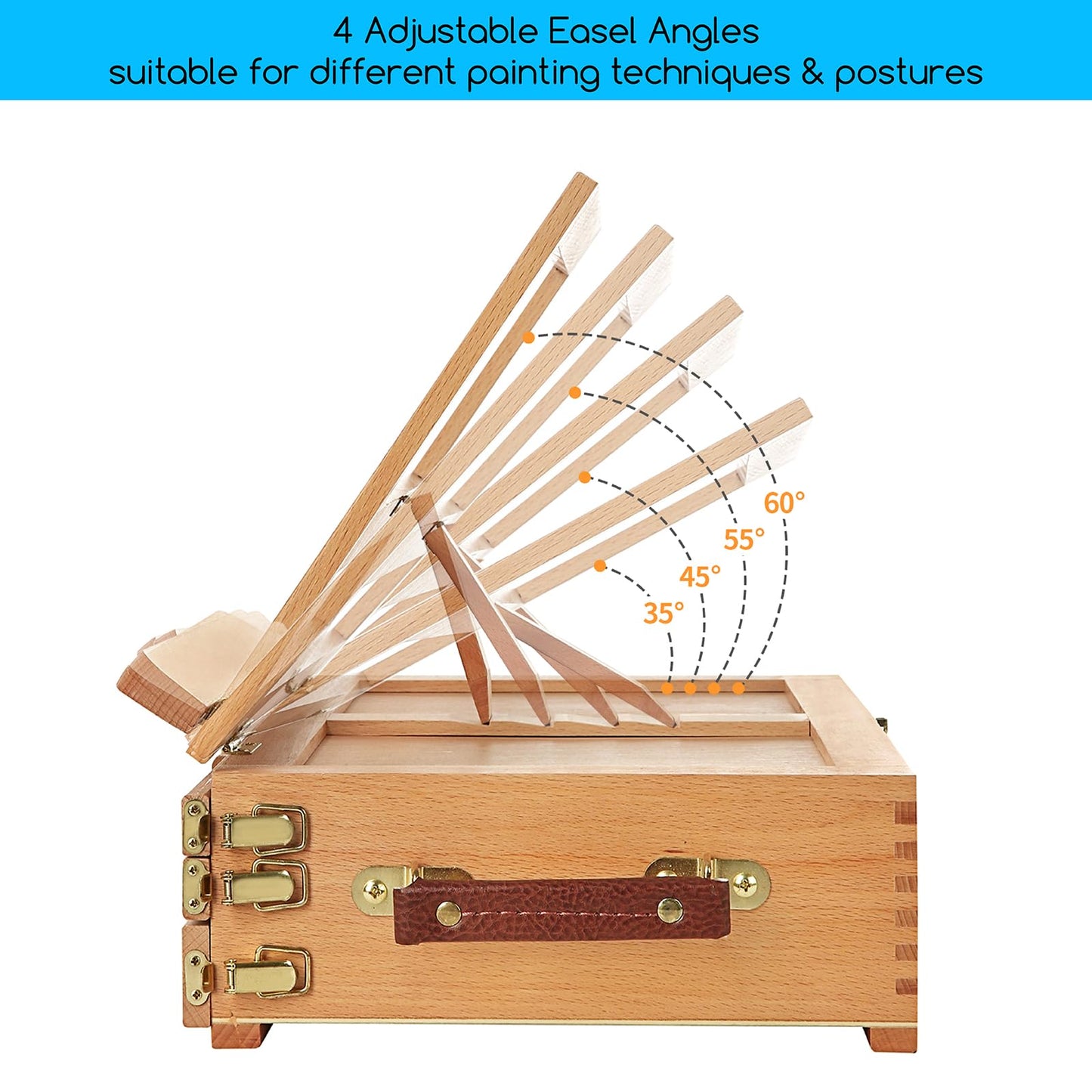 Artist Tabletop Sketchbox Easel- Multi-Function Adjustable Beech Wood Sketch Box Easel with 3-Drawer for PleinAir Artist