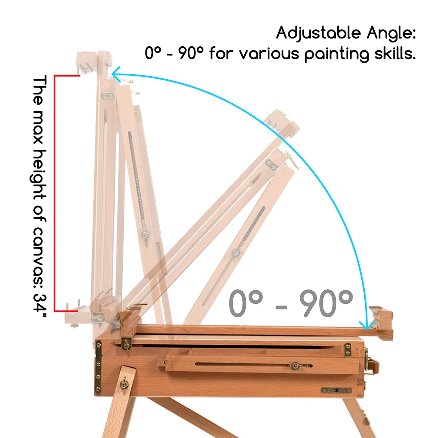 French Style Large Sketchbox Easel - Foldable Portable Beech Wood Art Field Easel with Drawer