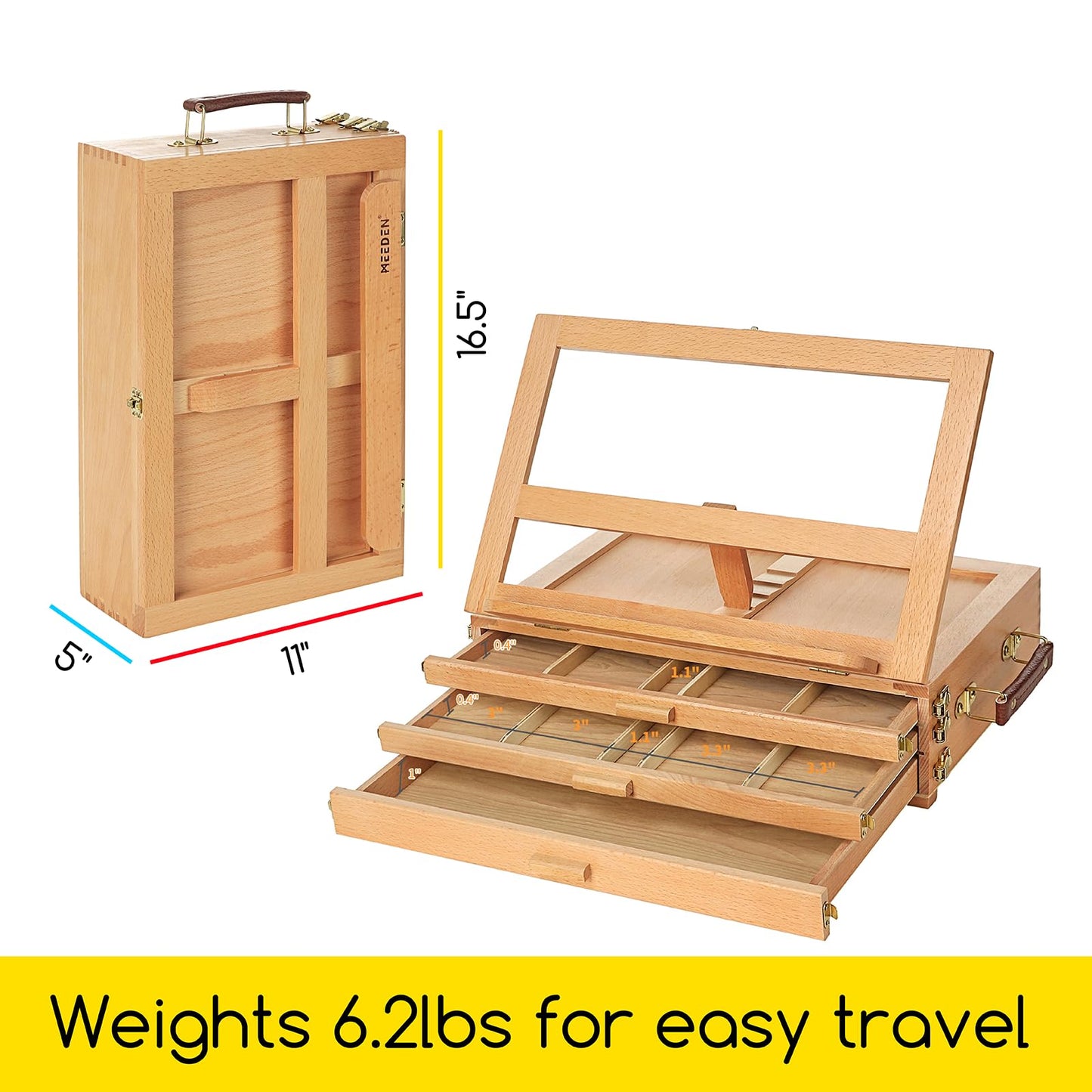 Artist Tabletop Sketchbox Easel- Multi-Function Adjustable Beech Wood Sketch Box Easel with 3-Drawer for PleinAir Artist