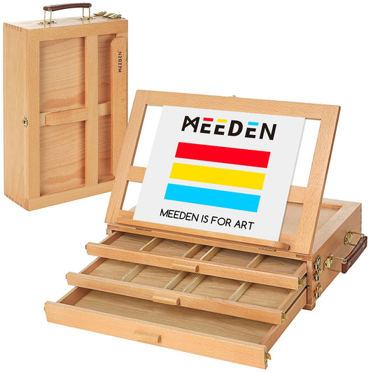 Artist Tabletop Sketchbox Easel- Multi-Function Adjustable Beech Wood Sketch Box Easel with 3-Drawer for PleinAir Artist