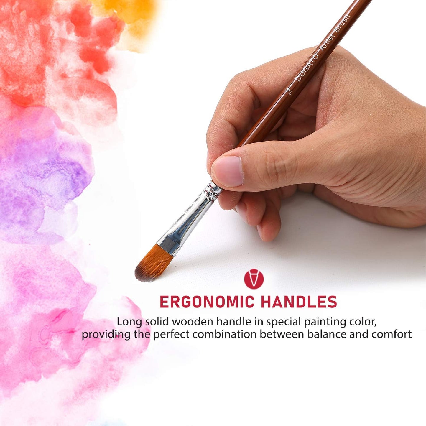 DUGATO Artist Paint Brush Set 13pcs, Long Handle Oil, Acrylic, Watercolour