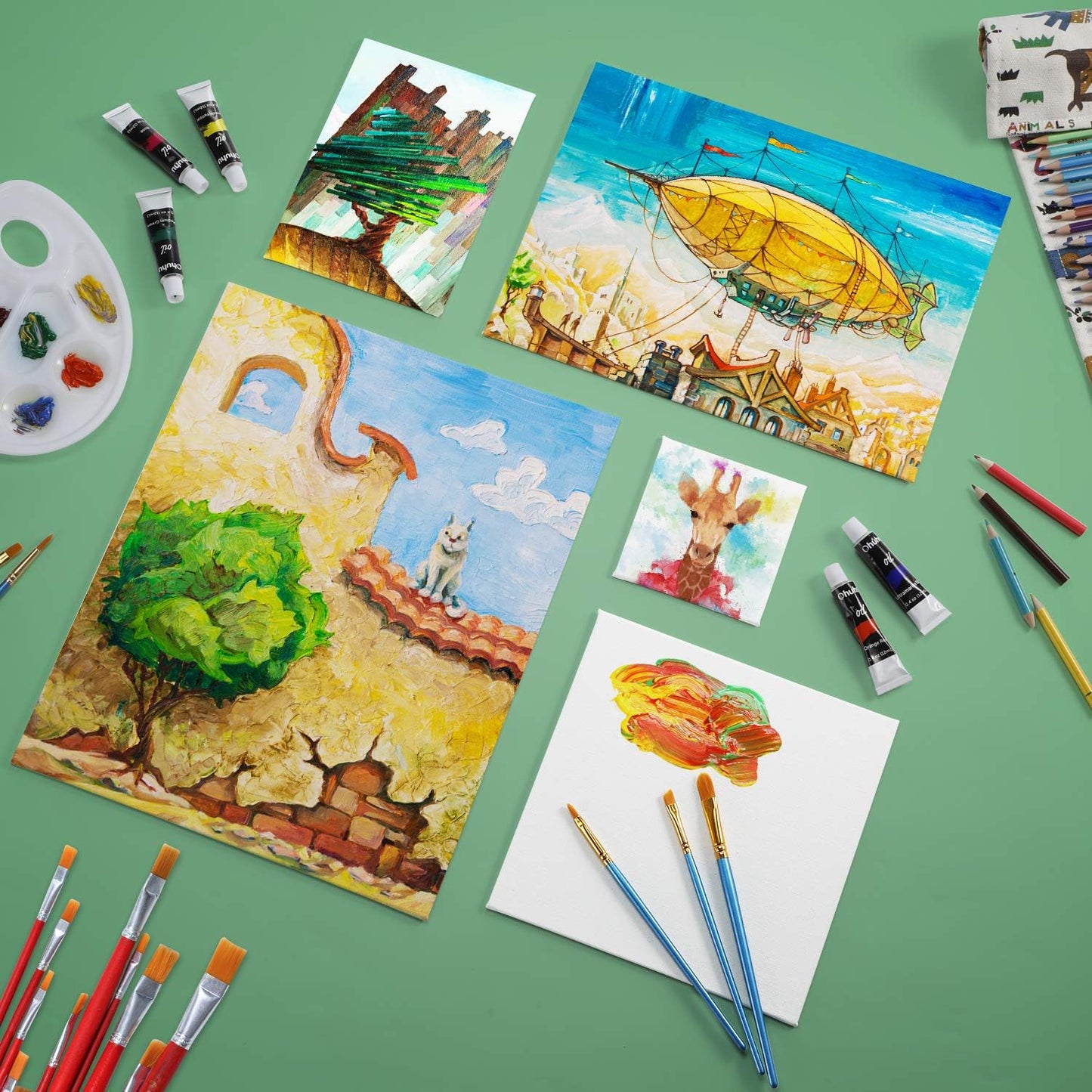 Paint Canvas Panels 40 Pack, Ohuhu Multi Size 100% Cotton Primed White Artists Canvas Boards