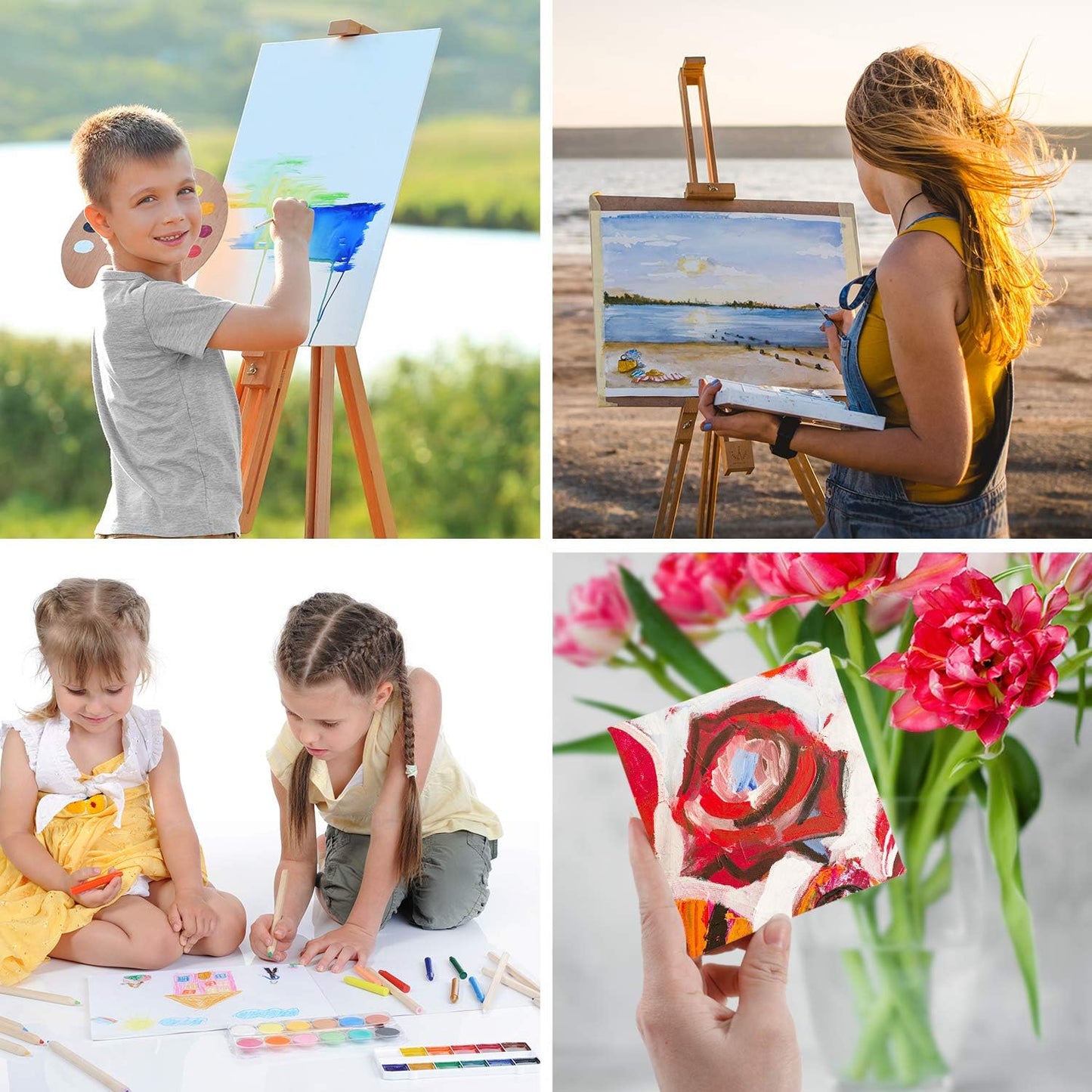 Paint Canvas Panels 40 Pack, Ohuhu Multi Size 100% Cotton Primed White Artists Canvas Boards