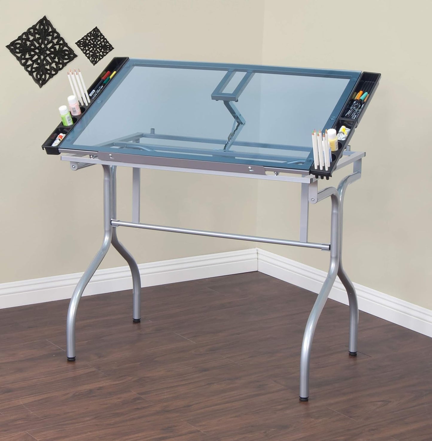 Studio Designs 13220 Folding Craft Station, Silver/Blue Glass