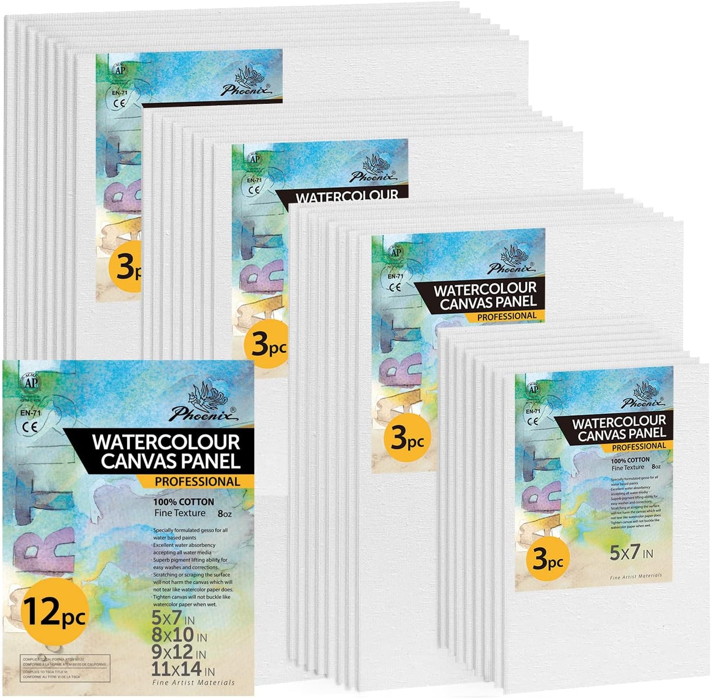 Canvas Panels 16 Pack, Triple Primed 100% Cotton Acid Free Canvases for Painting
