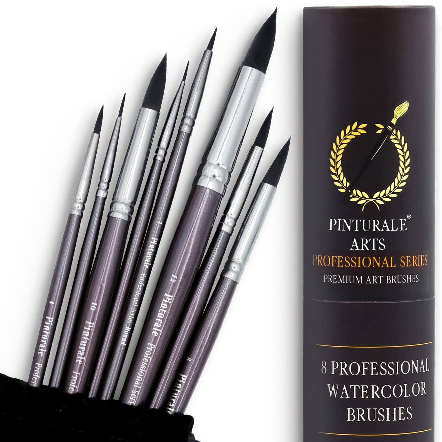 Pinturale Arts® Watercolour Brush Set for Professionals, Black Series, 8 Watercolour Brushes