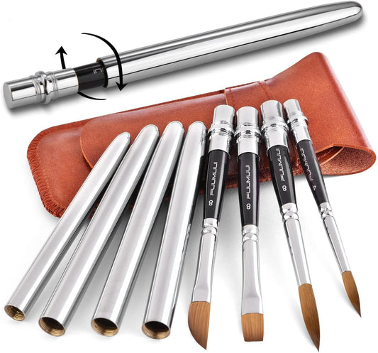 Kolinsky Sable Travel Watercolour Paint Brushes - 4 pcs Artist Professional Premium