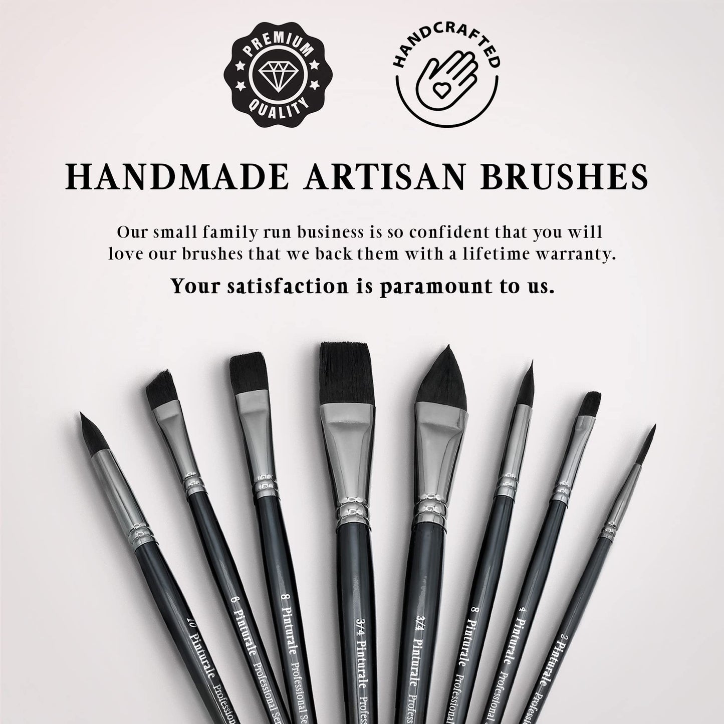 Pinturale Arts® Watercolour Brush Set for Professionals, Black Series, 8 Watercolour Brushes