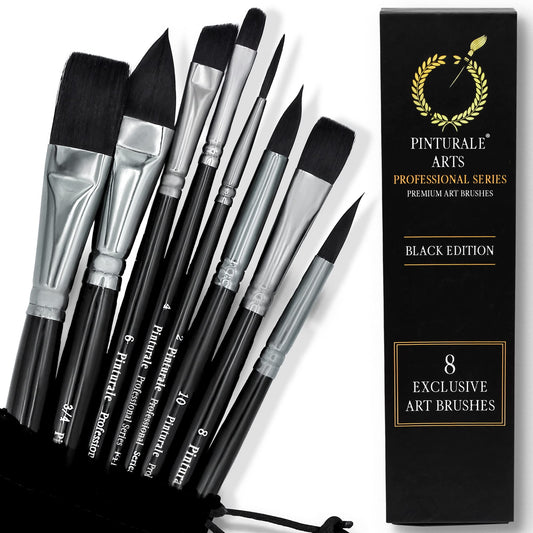 Pinturale Arts® Watercolour Brush Set for Professionals, Black Series, 8 Watercolour Brushes