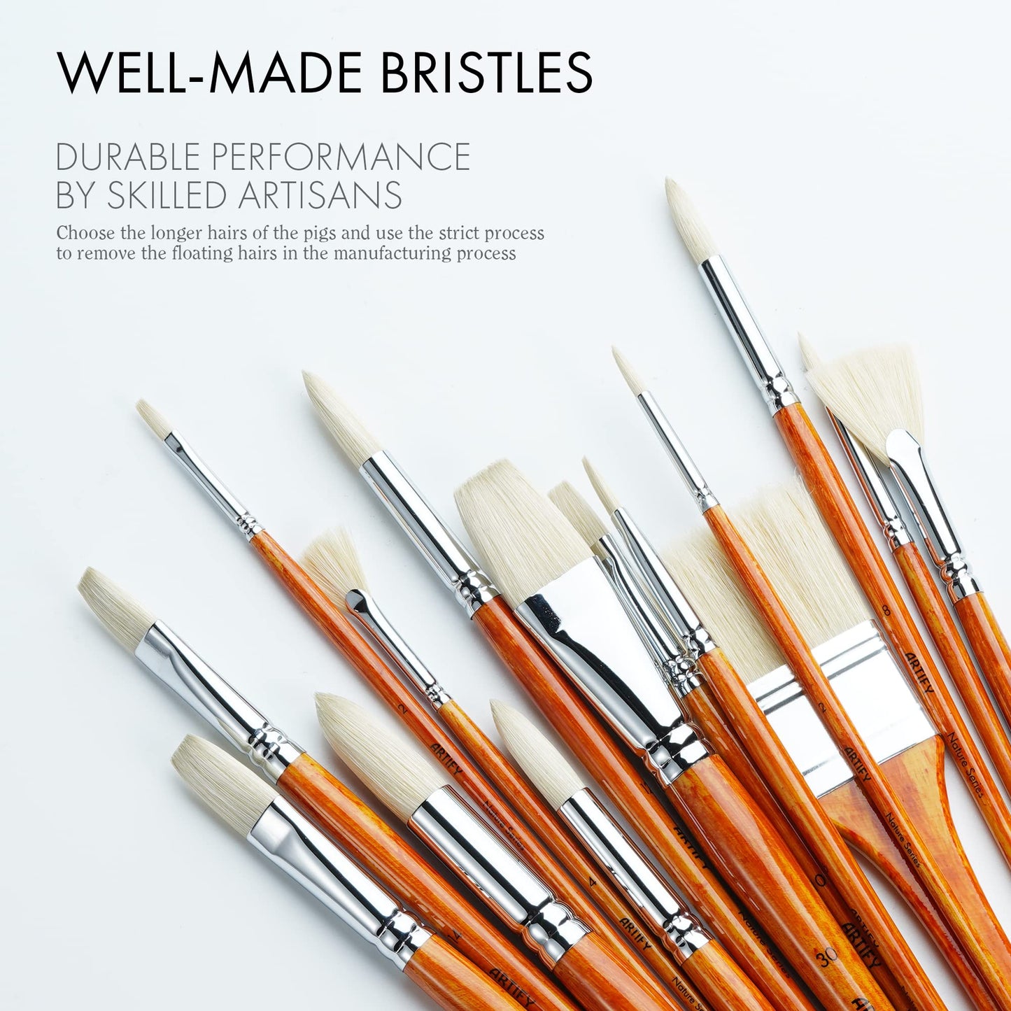 Professional Hog Hair Artify 15 pcs Paint Brush Set Perfect for Oil Painting