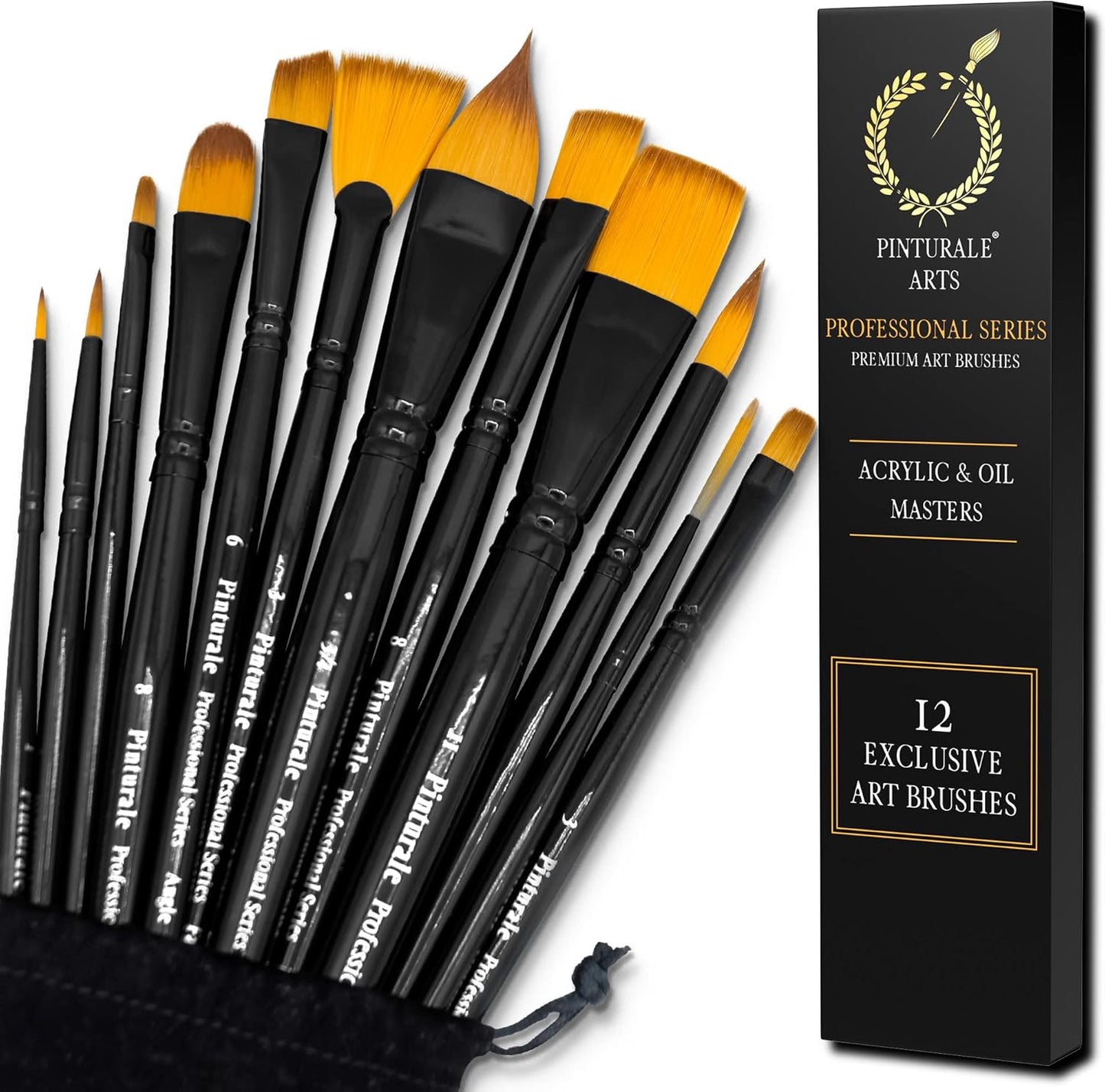 Pinturale Brush Set for Professionals, Acrylic & Oil Masters, 12-Piece Brush Set