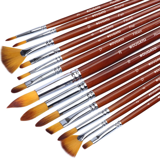 DUGATO Artist Paint Brush Set 13pcs, Long Handle Oil, Acrylic, Watercolour