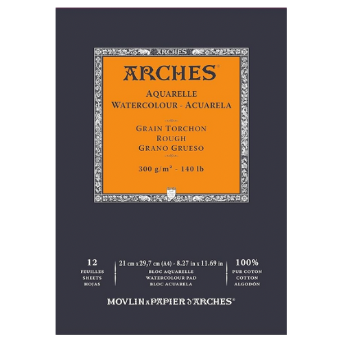 Arches 300 GSM Watercolour Rough Press Paper Pad, Natural White, Size A4