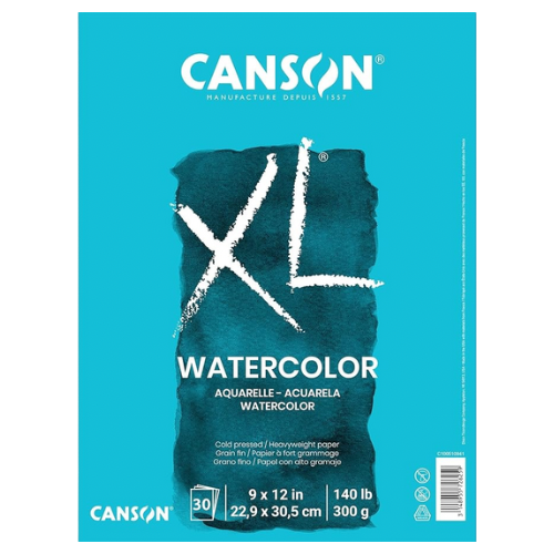 Canson XL Series Watercolor Textured Paper Pad for Paint, Pencil, Ink, Charcoal, Pastel, and Acrylic, Fold Over, 140 Pound, 9 x 12 Inch, 30 Sheets (100510941)