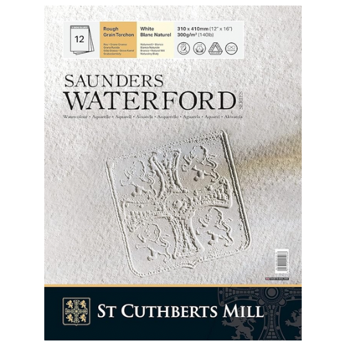 St Cuthberts Mill Saunders Waterford T46830001011C Watercolour Paper 300 g/m² Coarse Grain Watercolour Pad 23 x 31 cm Glued on One Side 12 Sheets Natural White